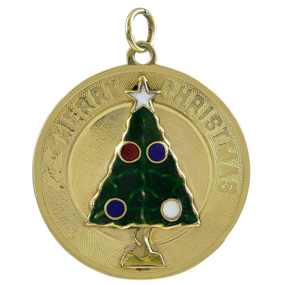 Merry Christmas Gold and Enamel Charm