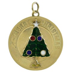 Antique Merry Christmas Gold and Enamel Charm