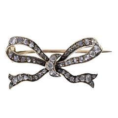 Antique High Victorian Rose Cut Diamond Gold Bow Brooch 3