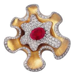 Anemone Missbach Pedant, Ruby, Diamonds and Yellow Gold