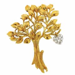 Tiffany & Co Gold Diamond Heart Charm Tree Brooch