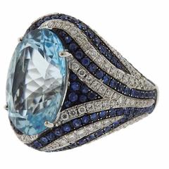 Asprey Gold Diamond Sapphire Blue Topaz Cocktail Ring