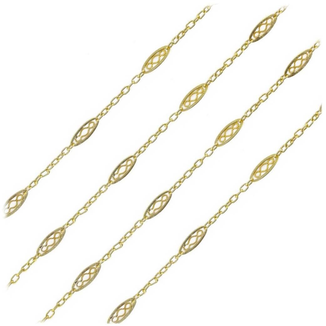 French 1930s Art Deco 18 Karat Yellow Gold Long Necklace