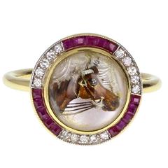 Antique Essex Crystal Ruby Diamond Horses Head Ring