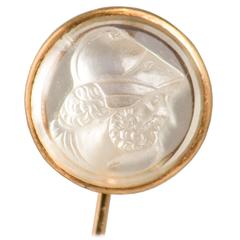 Victorian Gold and  Rock Crystal Intaglio Stick Pin