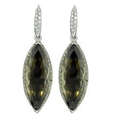 Smokey Topaz and Diamond Earrings in White Gold