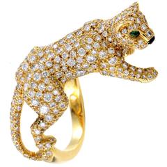 Retro Cartier Panthere Yellow Gold Full Diamond Pave Ring