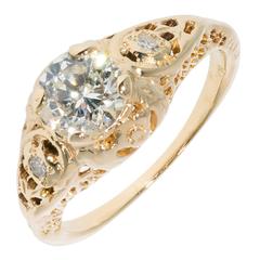Diamond Transitional Cut Filigree Gold Engagement Ring 9