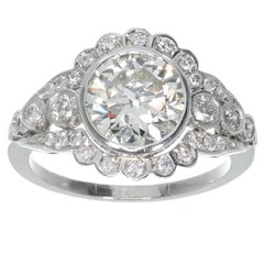 Antique 2.05 Carat Diamond European Cut Art Deco Platinum Engagement Ring