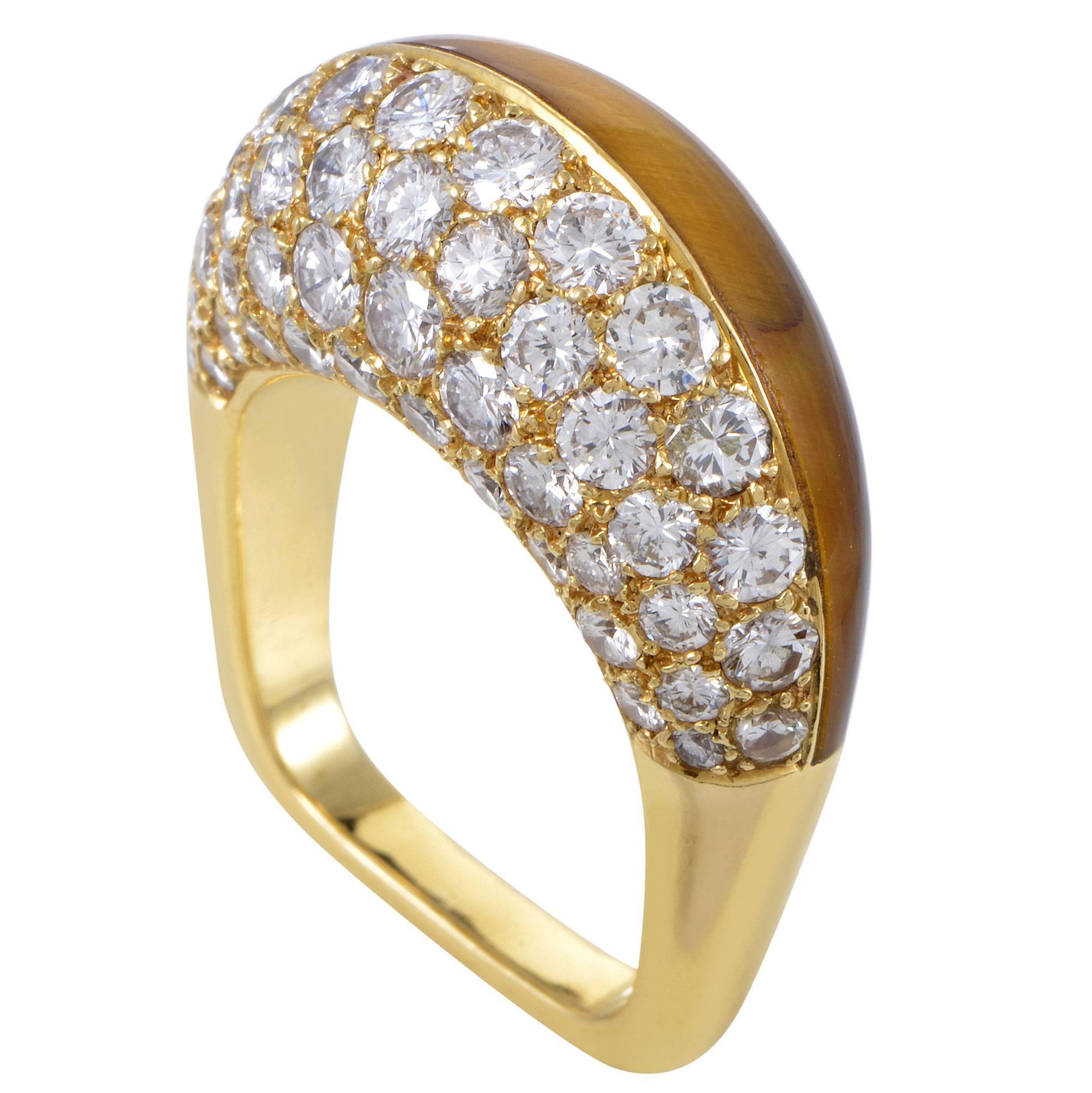 Mauboussin Yellow Gold Diamond and Tiger's Eye Band Ring