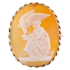 Antique Hebe and Zeus Mythological Shell Cameo Brooch