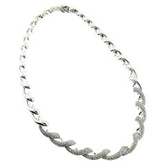 Pave Diamond Wave Link Choker Necklace 4.00 ctw in 18k White Gold