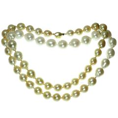 South Sea Baroque Natural Gold  White Tone Pearl Necklace