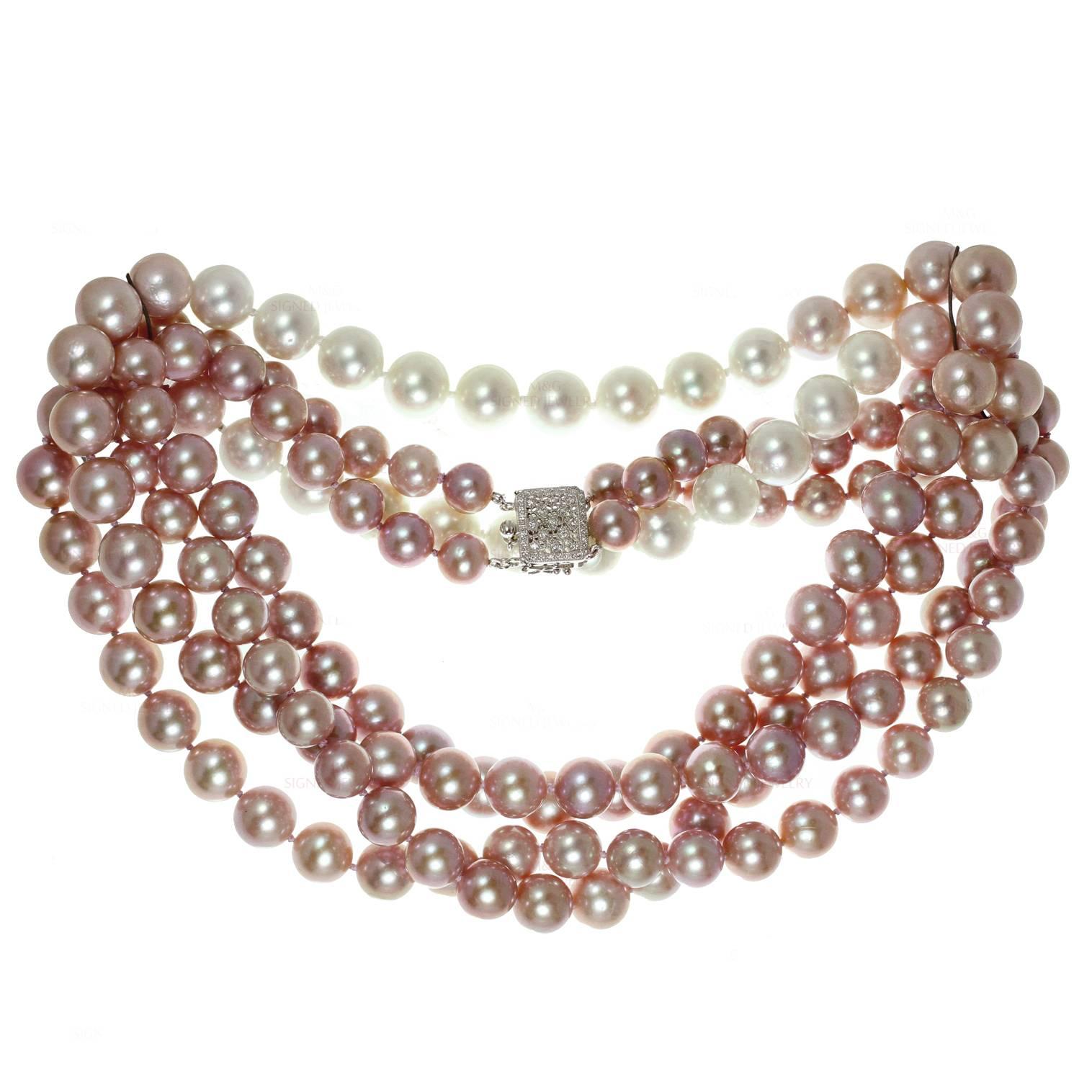 Double Opera Diamond South Sea Freshwater Pink Pearl Necklace