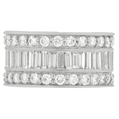 Elegant Baguette and Round Diamond Three Row Band 8