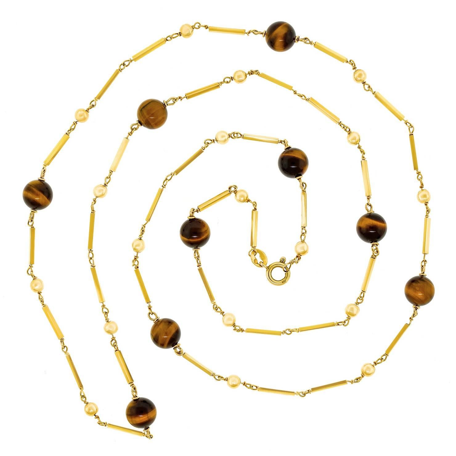 1960s Italian Design Tiger's Eye Gold Necklace