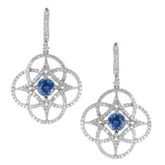 Blue Sapphire and Diamond 18 Karat Gold Earrings