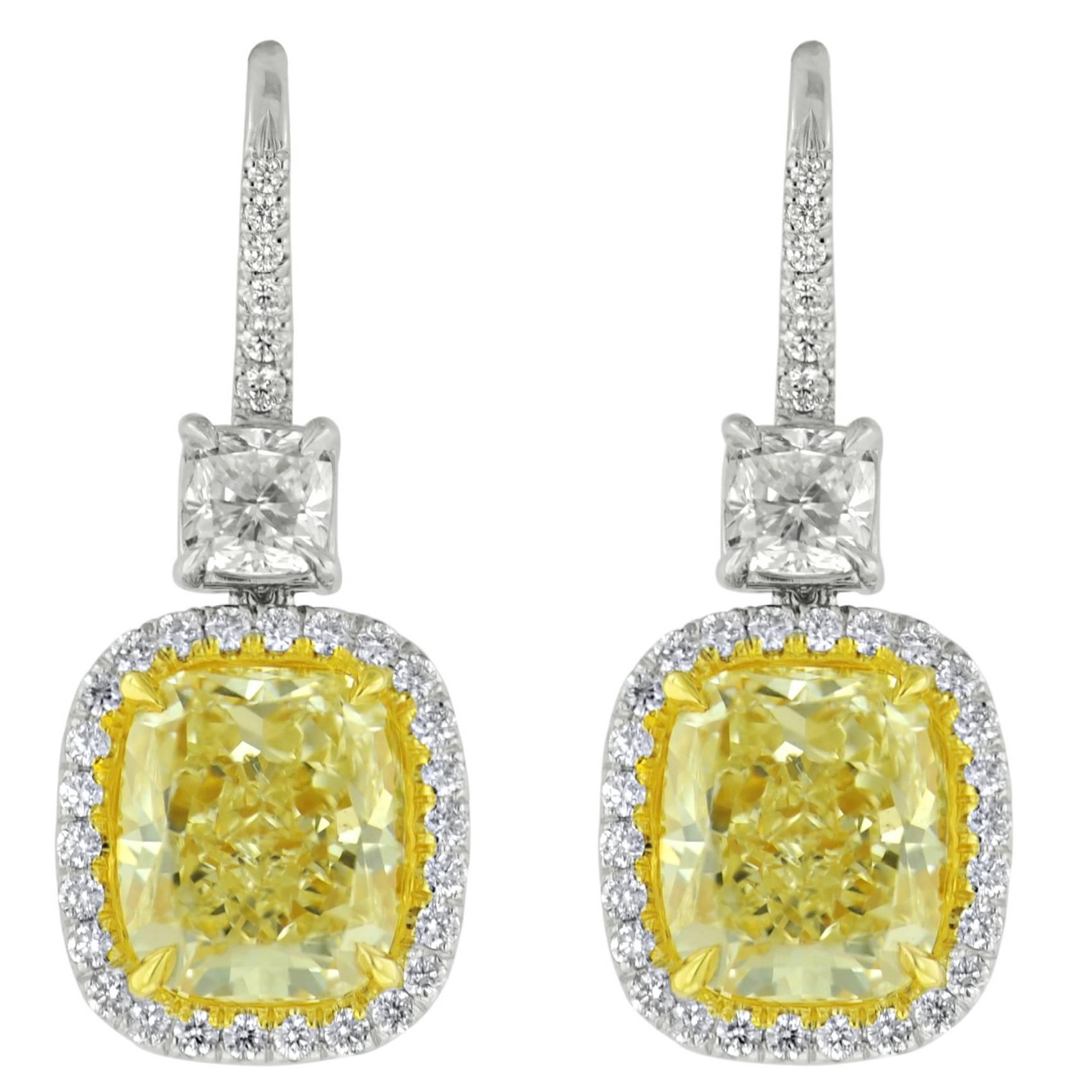 8.22 Carat Canary Yellow Diamond Earrings For Sale