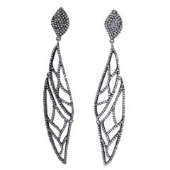 Amazing Diamond and Oxidized Silver Earrings