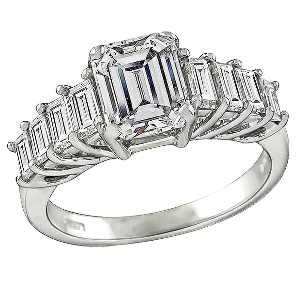 1.79 Carat GIA Certified Emerald Cut Diamond Engagement Ring For Sale