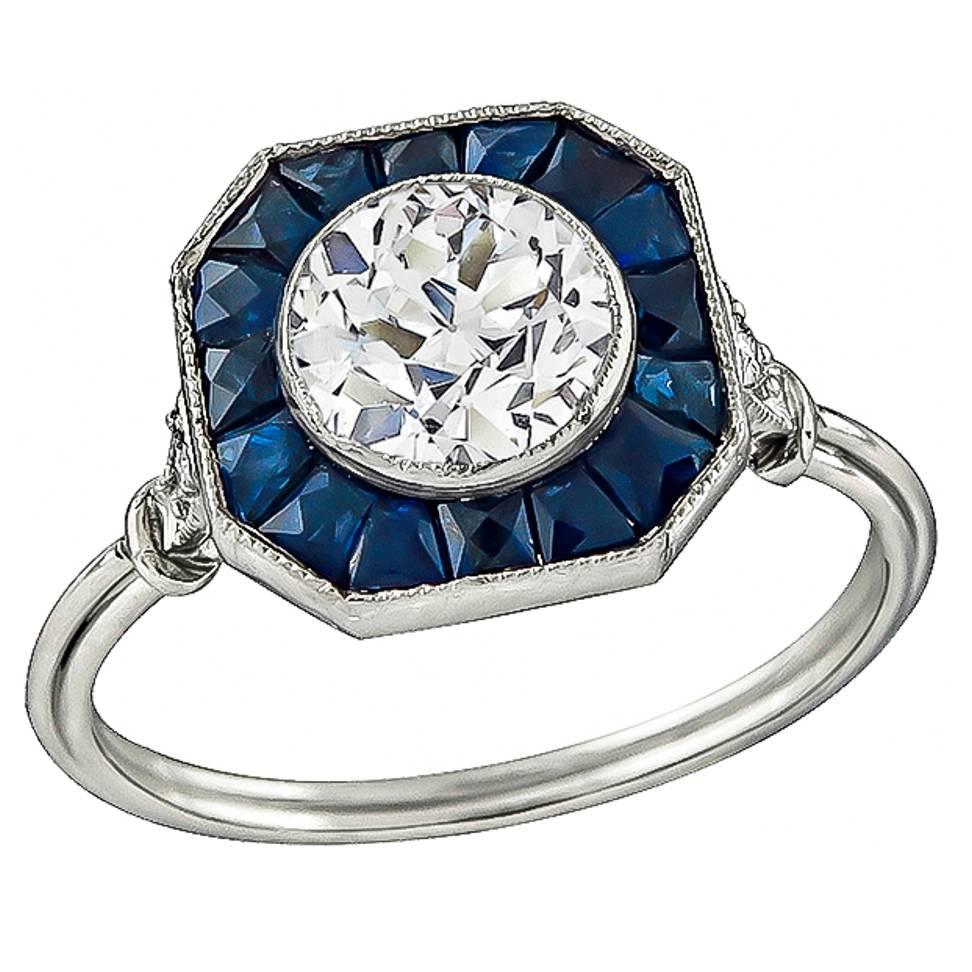 Unique 1.09 Carat Diamond Sapphire Engagement Ring