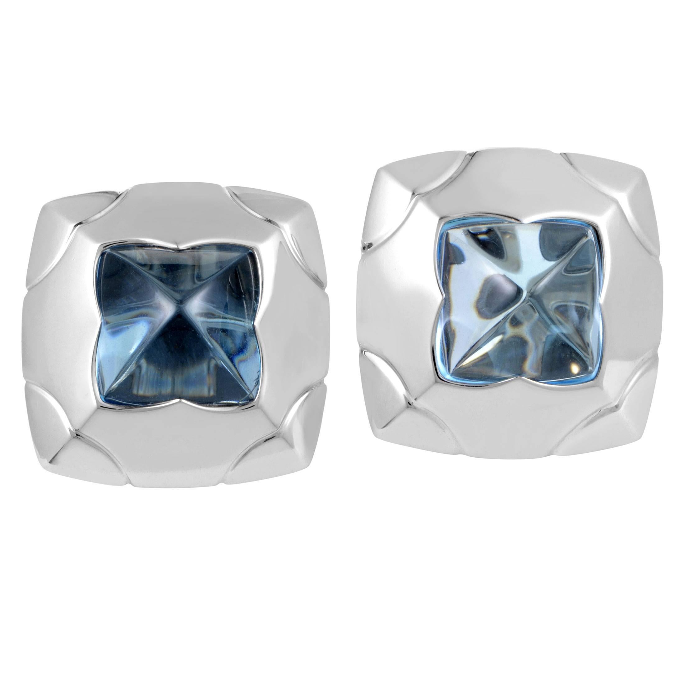 Bulgari Piramide White Gold Topaz Clip-On Earrings