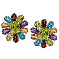 Vintage Multicolored Gemstone  Gold Earrings
