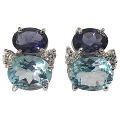 Mini GUM DROP™ Iolite Blue Topaz Diamond Earrings 7