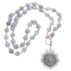 Stunning Labradorite and Diamond Starburst Pendant Necklace