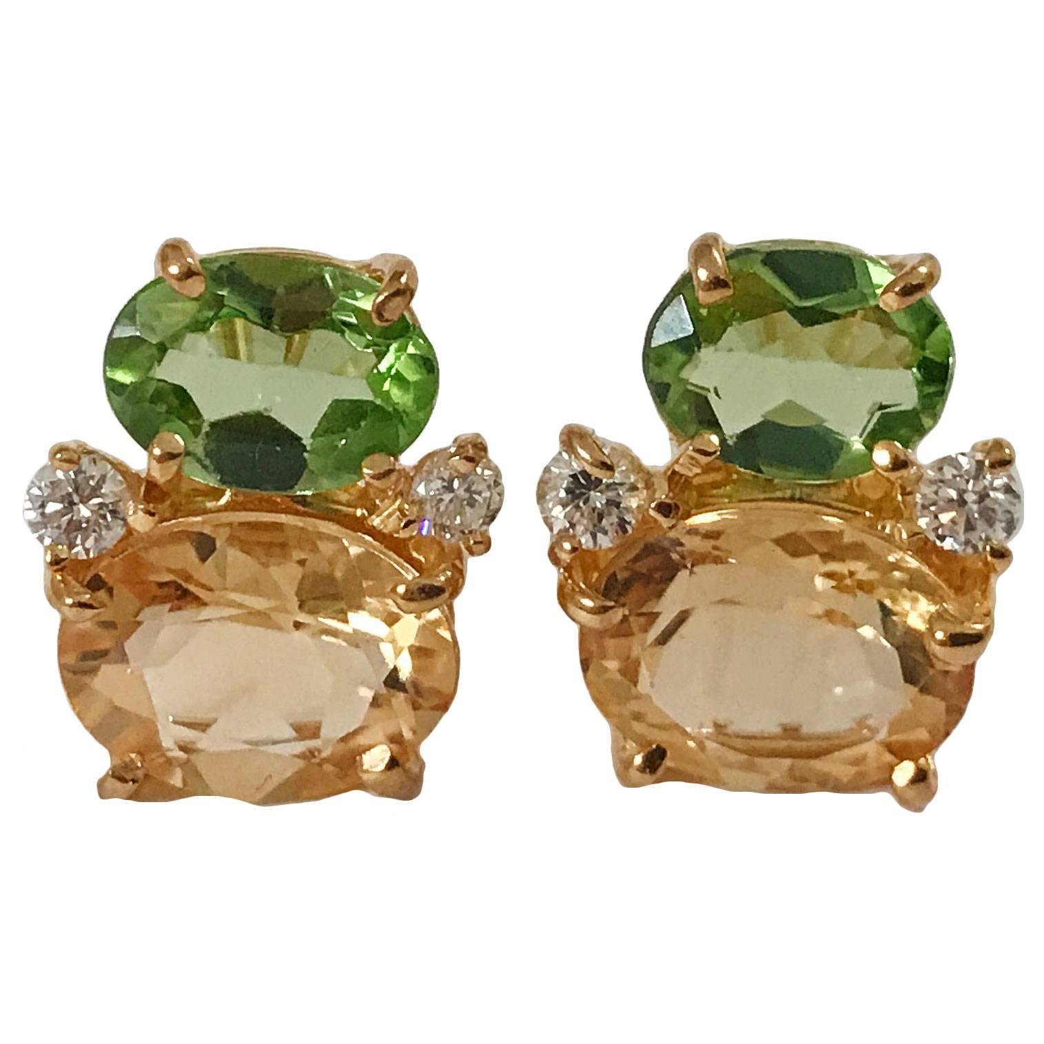 Mini GUM DROP Peridot Citrine Diamond Earrings