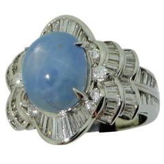 Blue Star Sapphire Diamond Platinum Ring 6
