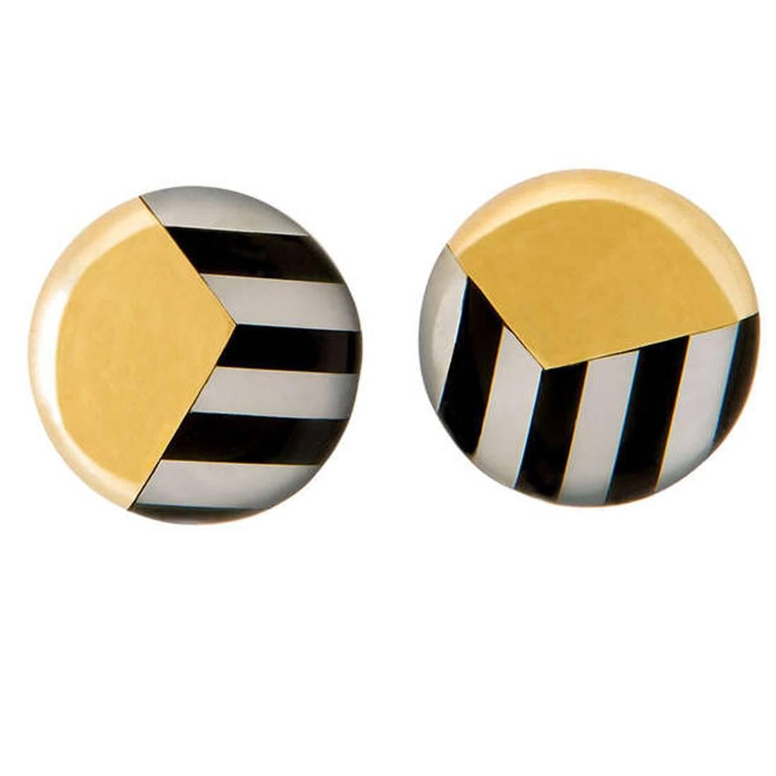 Tiffany & Co. Onyx Mother-of-Pearl Gold Earrings