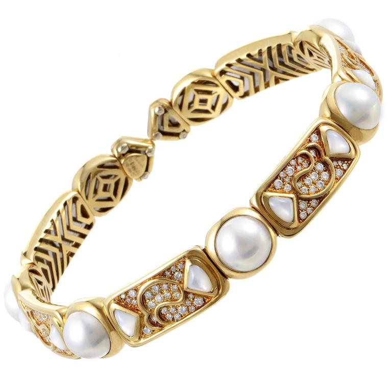 Marina B. Yellow Gold Diamond and Pearl Choker Necklace at 1stDibs ...