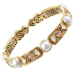Marina B. Yellow Gold Diamond and Pearl Choker Necklace
