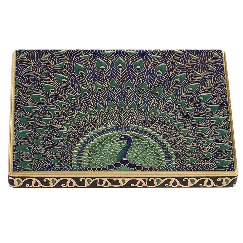 Alfred Langiois French 1930s Art Deco Gold and Enamel Cigarette Case