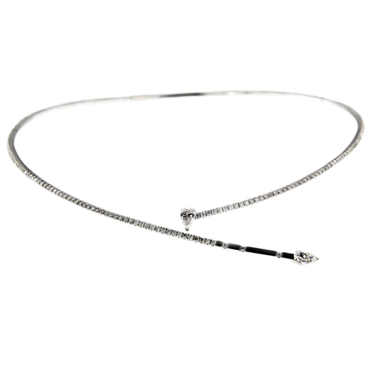 Jona White Diamond 18 Karat White Gold Flexible Choker Necklace