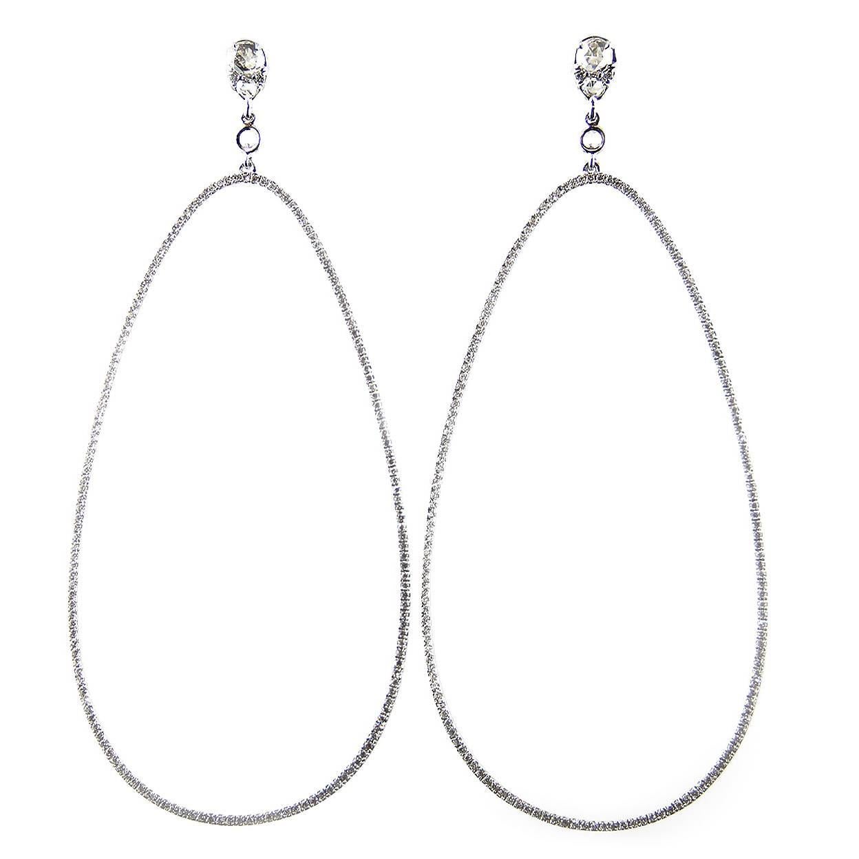 Jona White Diamond Large Pear Dangle 18 Karat White Gold Drop Earrings