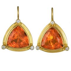 Trillion Fire Opal Earrings with white Diamonds