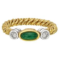 Pomellato Emerald and Diamond Twist Band Ring