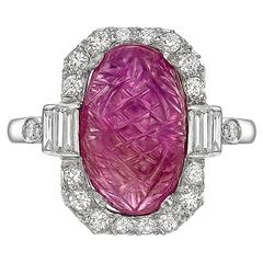 Art Deco Carved Ruby Diamond Ring