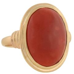 Early Retro Cabochon Oxblood Coral Gold Ring