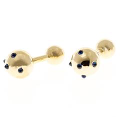 Cartier Cabochon Sapphire Yellow Gold Barbell Cufflinks