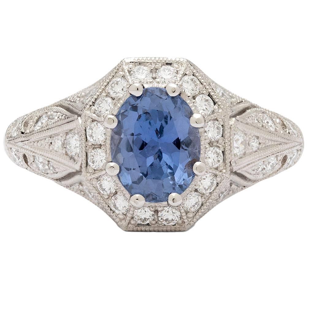 GIA Cert Color Change Sapphire Diamond Platinum Ring