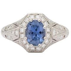 GIA Cert Color Change Sapphire Diamond Platinum Ring