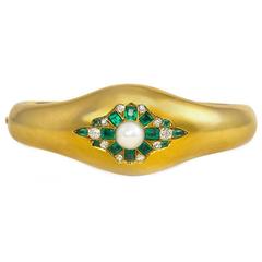 Antique Gold, Emerald, Diamond and Pearl Bangle 2