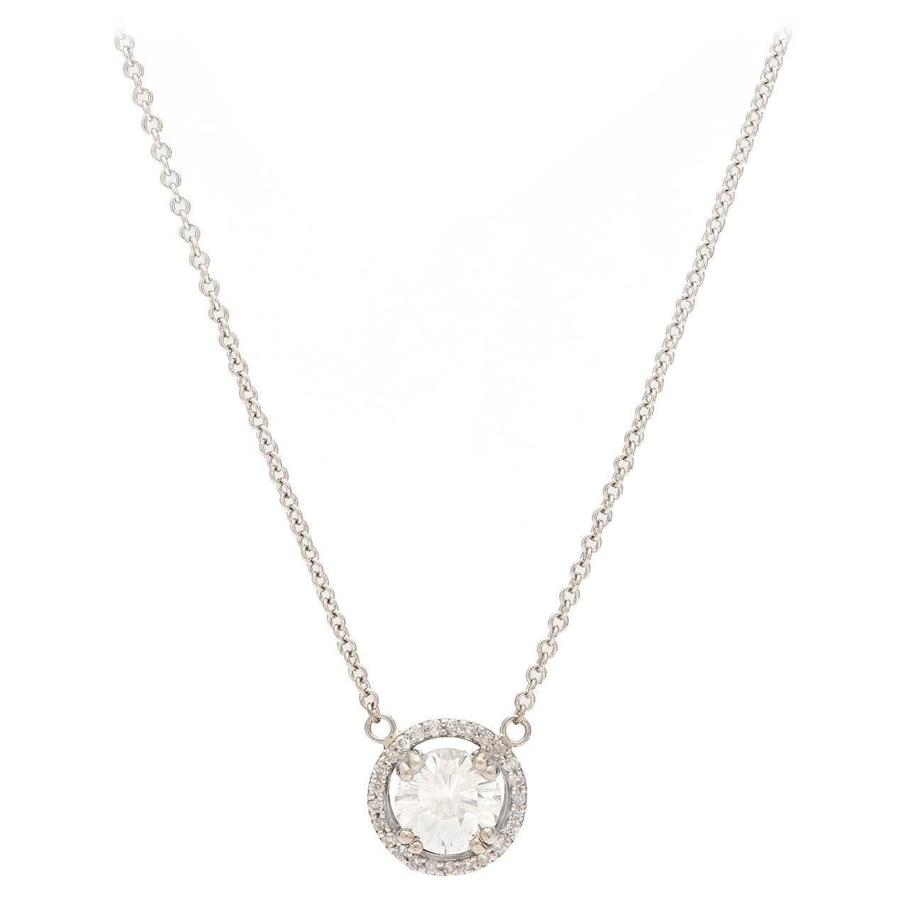 Diamond Halo White Gold Pendant Necklace