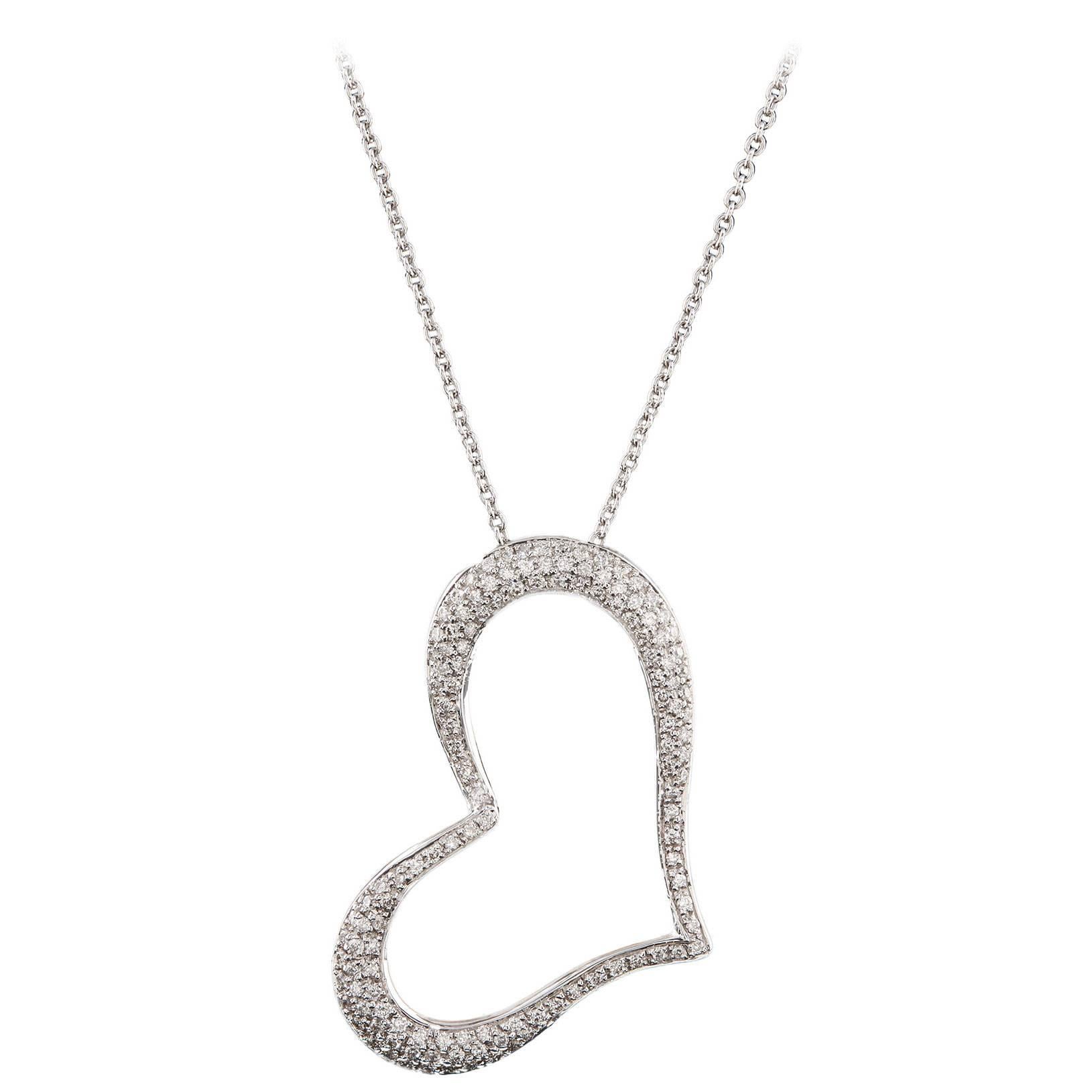 Contemporary Italian Pavé Diamond Heart Pendant Necklace