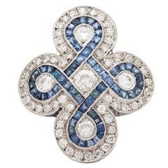 Deco Style Sapphire & European-Cut Diamond Platinum Ring