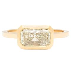 Champagne Radiant-Cut Diamond Bezel-Set Yellow Gold Ring