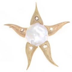 Pearl Diamond Gold Starfish Brooch